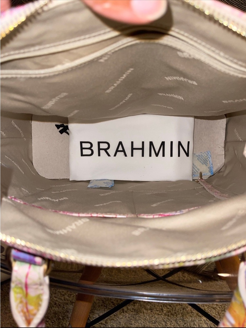 Brahmin Multicolor Croc-Embossed Satchel - Pink, Yellow, Green, Blue - Picture 7 of 9